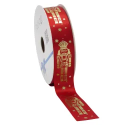 Nutcracker Satin Ribbon; Gold on Red